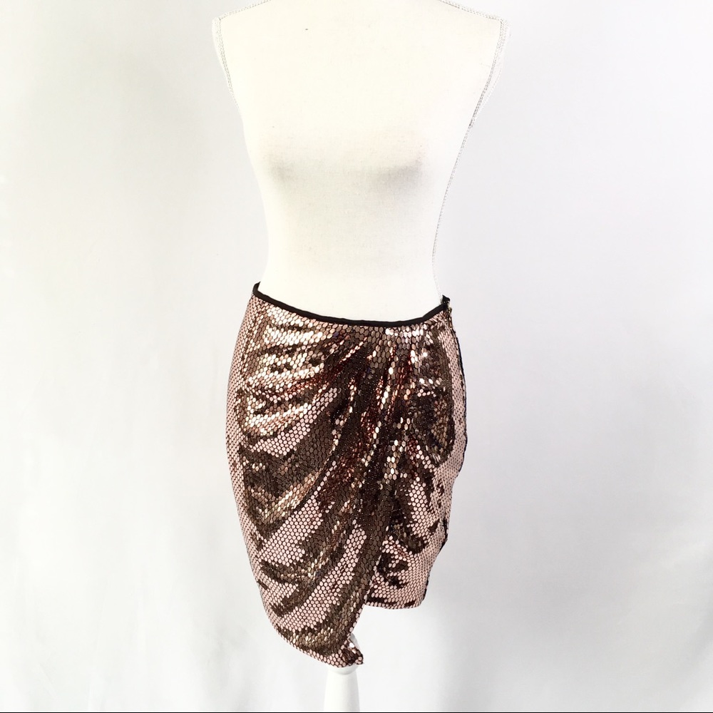 NWT Bebe Rosegold Assymetric Tulip Skirt